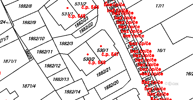 Solnice 395,547 na parcele st. 530/1 v KÚ Solnice, Katastrální mapa