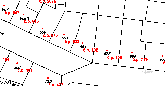 Žižkov 102, Praha na parcele st. 564 v KÚ Žižkov, Katastrální mapa