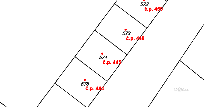 Holešovice 445, Praha na parcele st. 574 v KÚ Holešovice, Katastrální mapa