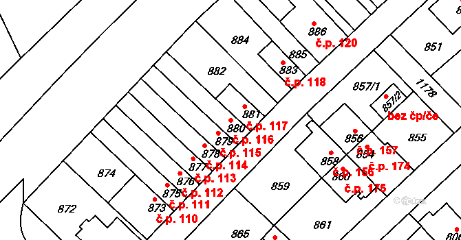 Prosek 116, Praha na parcele st. 880 v KÚ Prosek, Katastrální mapa