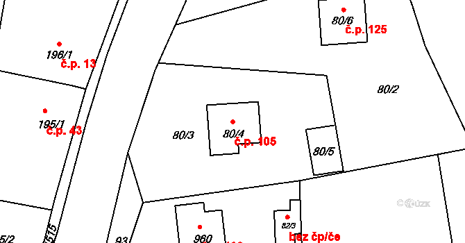 Číčenice 105 na parcele st. 80/4 v KÚ Číčenice, Katastrální mapa