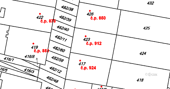 Mutěnice 912 na parcele st. 423 v KÚ Mutěnice, Katastrální mapa