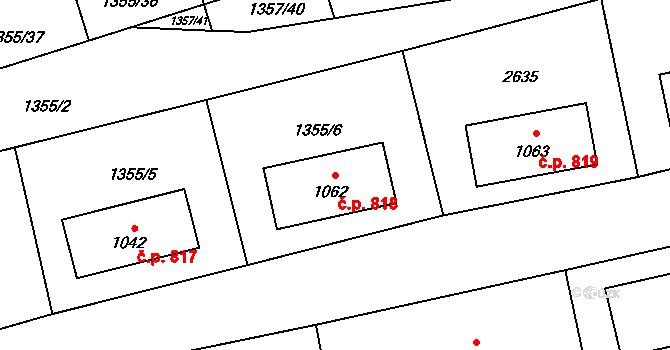 Vrchlabí 818 na parcele st. 1062 v KÚ Vrchlabí, Katastrální mapa