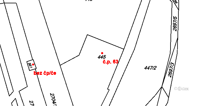 Louky 63, Karviná na parcele st. 445 v KÚ Louky nad Olší, Katastrální mapa