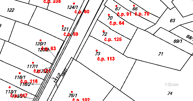 Královopolské Vážany 113, Rousínov na parcele st. 73 v KÚ Královopolské Vážany, Katastrální mapa