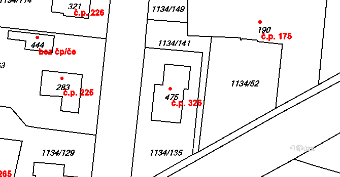 Opařany 326 na parcele st. 475 v KÚ Opařany, Katastrální mapa