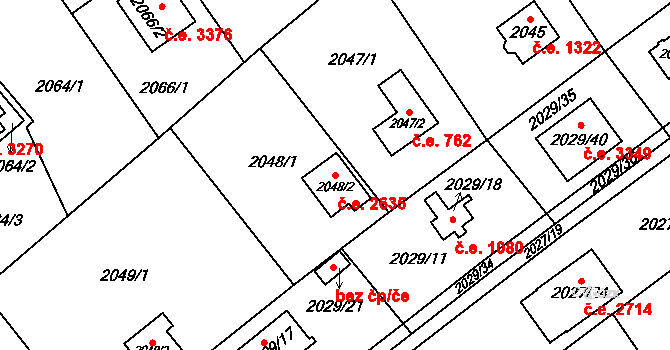 Bolevec 2635, Plzeň na parcele st. 2048/2 v KÚ Bolevec, Katastrální mapa