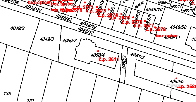 Horní Počernice 2611, Praha na parcele st. 4050/4 v KÚ Horní Počernice, Katastrální mapa