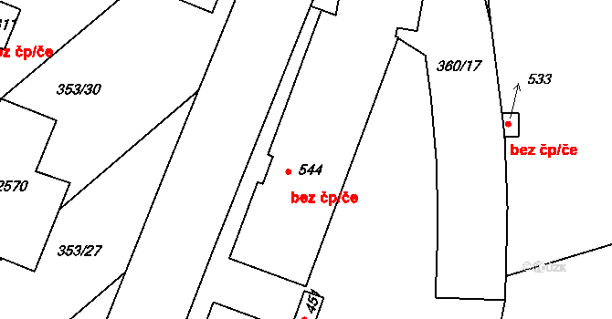 Čebín 416 na parcele st. 544 v KÚ Čebín, Katastrální mapa