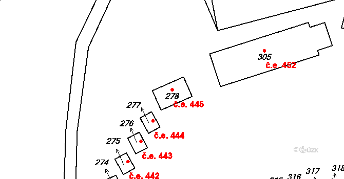 Malé Žernoseky 445 na parcele st. 278 v KÚ Malé Žernoseky, Katastrální mapa