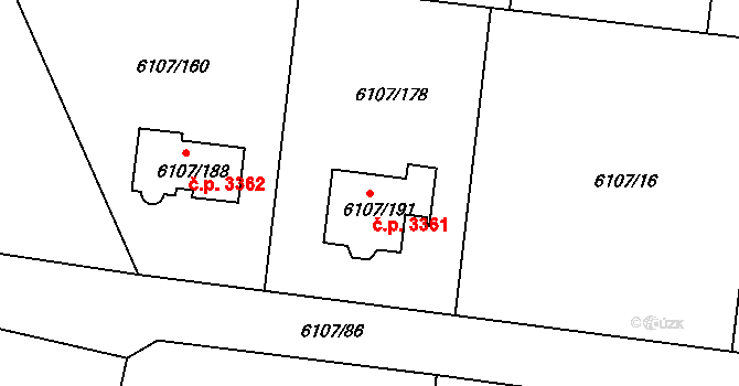 Frýdek 3361, Frýdek-Místek na parcele st. 6107/191 v KÚ Frýdek, Katastrální mapa