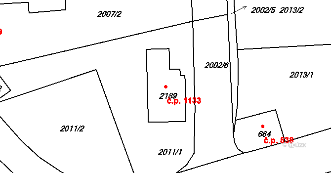 Pacov 1133 na parcele st. 2189 v KÚ Pacov, Katastrální mapa