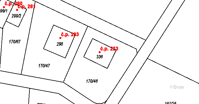 Tachlovice 223 na parcele st. 336 v KÚ Tachlovice, Katastrální mapa