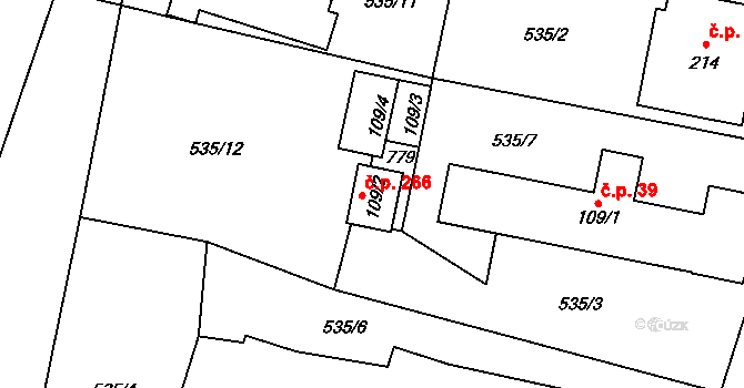 Černožice 266 na parcele st. 109/2 v KÚ Černožice nad Labem, Katastrální mapa