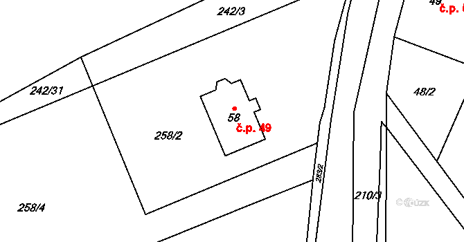 Hrabí 49, Bílá Lhota na parcele st. 58 v KÚ Hrabí, Katastrální mapa