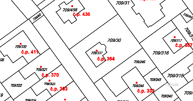 Popůvky 364 na parcele st. 709/337 v KÚ Popůvky u Brna, Katastrální mapa