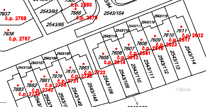 Cheb 2614 na parcele st. 7605 v KÚ Cheb, Katastrální mapa