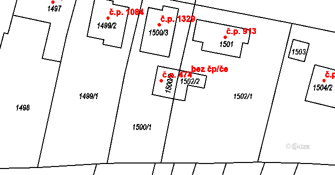 Nýřany 474 na parcele st. 1500/2 v KÚ Nýřany, Katastrální mapa