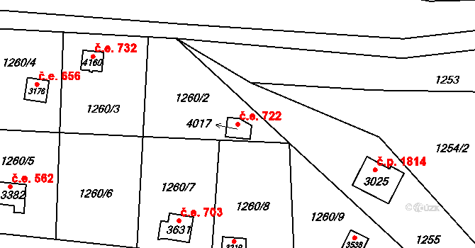 Náchod 722 na parcele st. 4017 v KÚ Náchod, Katastrální mapa