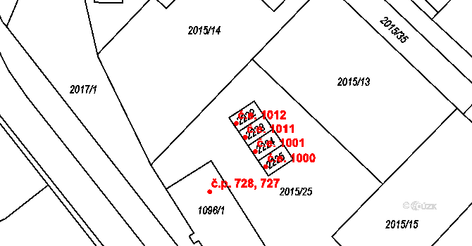 Tišnov 1012 na parcele st. 2222 v KÚ Tišnov, Katastrální mapa