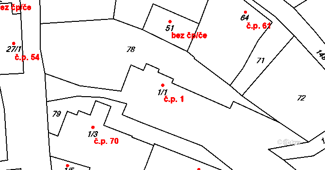 Pechova Lhota 1, Hrejkovice na parcele st. 1/1 v KÚ Pechova Lhota, Katastrální mapa