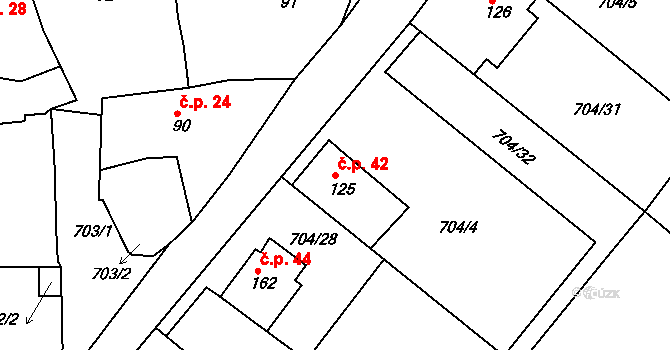 Obora u Cerhonic 42, Cerhonice na parcele st. 125 v KÚ Cerhonice, Katastrální mapa