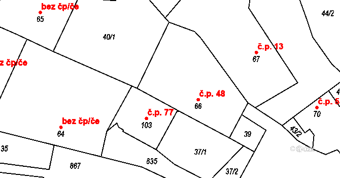 Křižínkov 48 na parcele st. 66 v KÚ Křižínkov, Katastrální mapa