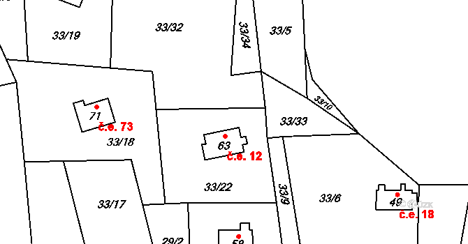 Dolní Čepí 12, Ujčov na parcele st. 63 v KÚ Dolní Čepí, Katastrální mapa