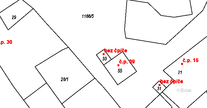 Ježovy 39213358 na parcele st. 33 v KÚ Trnčí, Katastrální mapa