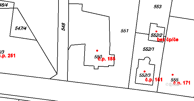 Lípa 155 na parcele st. 550 v KÚ Lípa nad Dřevnicí, Katastrální mapa