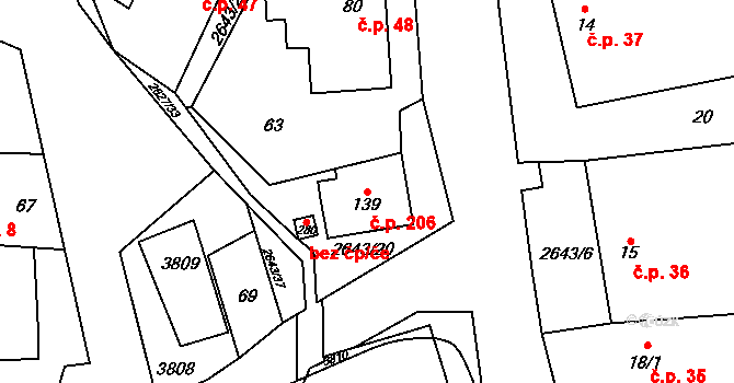 Lipník nad Bečvou VI-Loučka 206, Lipník nad Bečvou na parcele st. 139 v KÚ Loučka, Katastrální mapa