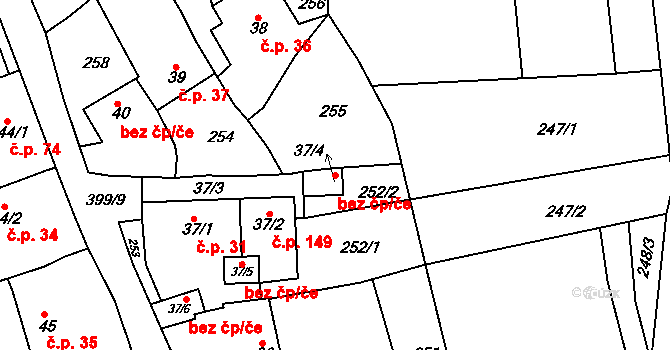 Kojetice 44107358 na parcele st. 37/4 v KÚ Kojetice na Moravě, Katastrální mapa
