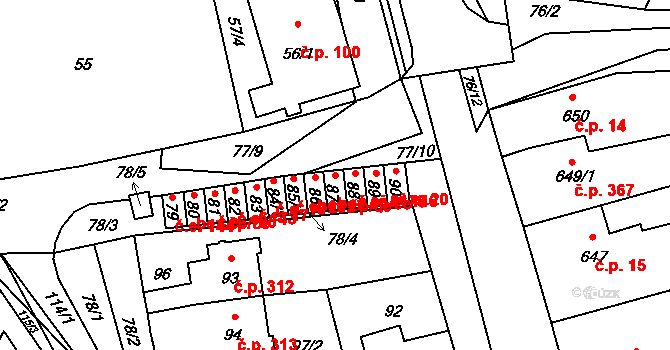 Jihlava 44501358 na parcele st. 87 v KÚ Horní Kosov, Katastrální mapa
