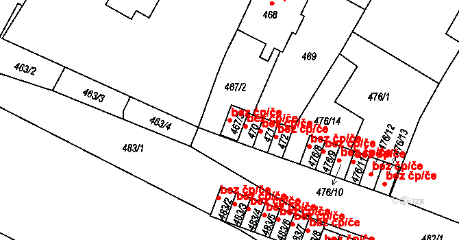 Bystřany 47886358 na parcele st. 467/3 v KÚ Bystřany, Katastrální mapa