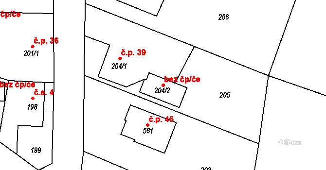 Bušovice 47921358 na parcele st. 204/2 v KÚ Sedlecko, Katastrální mapa