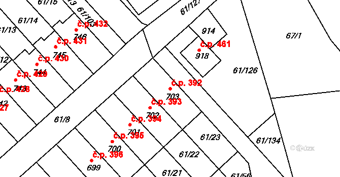 Třemošnice 392 na parcele st. 703 v KÚ Třemošnice nad Doubravou, Katastrální mapa