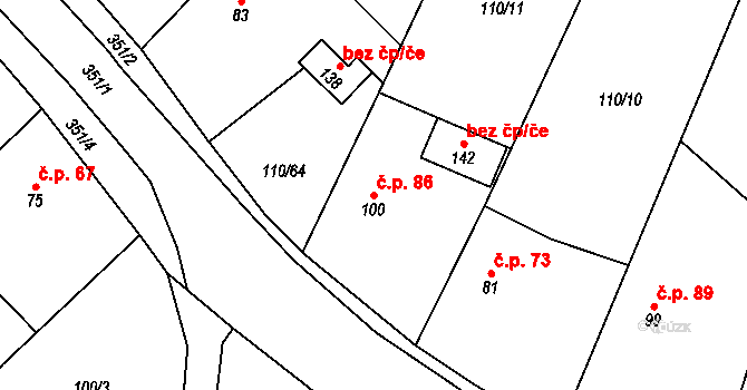 Vejvanovice 86 na parcele st. 100 v KÚ Vejvanovice, Katastrální mapa