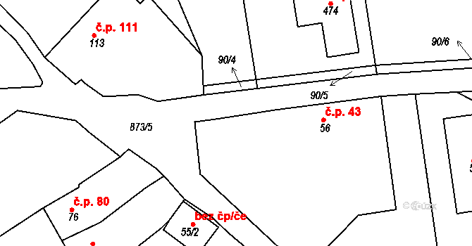 Kyšice 43 na parcele st. 56 v KÚ Kyšice u Plzně, Katastrální mapa