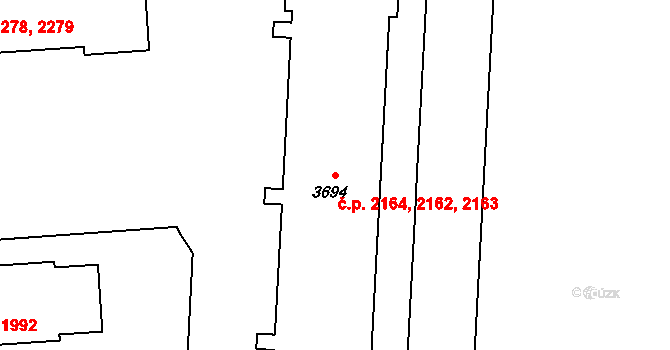 Zelené Předměstí 2162,2163,2164, Pardubice na parcele st. 3694 v KÚ Pardubice, Katastrální mapa