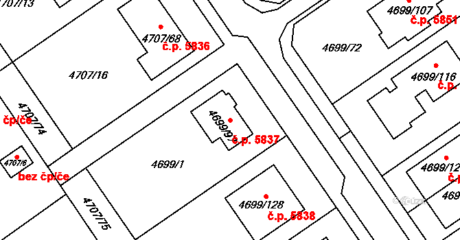 Chomutov 5837 na parcele st. 4699/97 v KÚ Chomutov I, Katastrální mapa