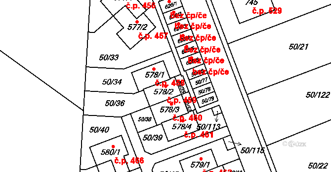 Škvorec 459 na parcele st. 578/2 v KÚ Škvorec, Katastrální mapa