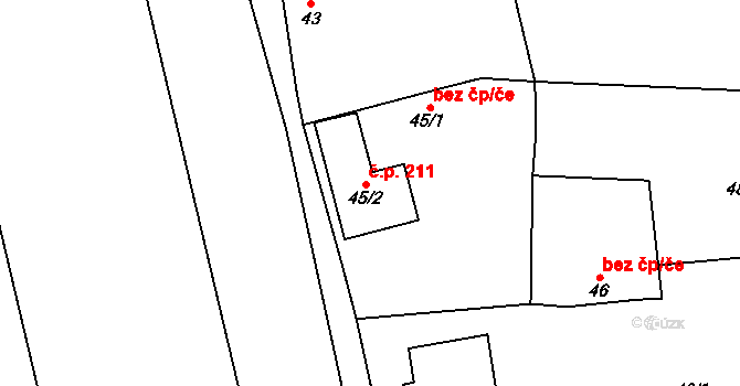 Cvrčovice 211 na parcele st. 45/2 v KÚ Cvrčovice u Pohořelic, Katastrální mapa