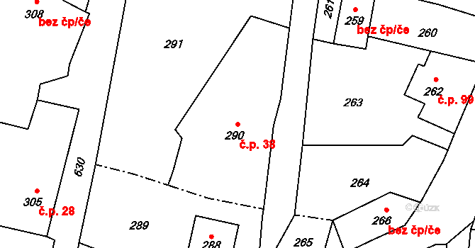 Vlčnov 38, Starý Jičín na parcele st. 290 v KÚ Vlčnov u Starého Jičína, Katastrální mapa