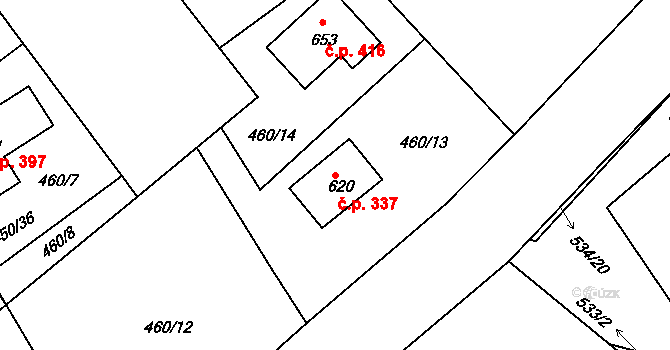 Lhenice 337 na parcele st. 620 v KÚ Lhenice, Katastrální mapa
