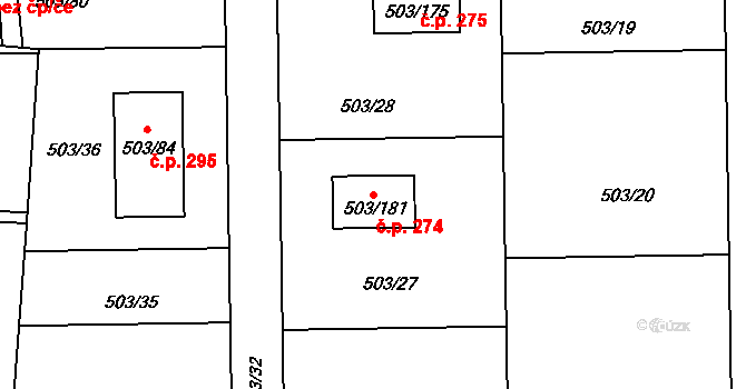 Chlum 274, Křemže na parcele st. 503/181 v KÚ Chlum u Křemže, Katastrální mapa