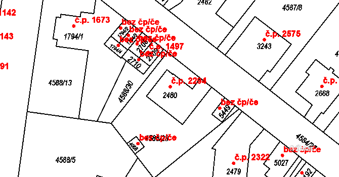 Žatec 2294 na parcele st. 2480 v KÚ Žatec, Katastrální mapa