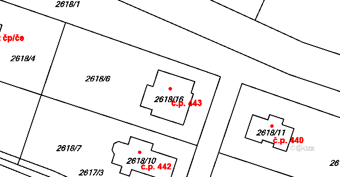Zákupy 443 na parcele st. 2618/16 v KÚ Zákupy, Katastrální mapa