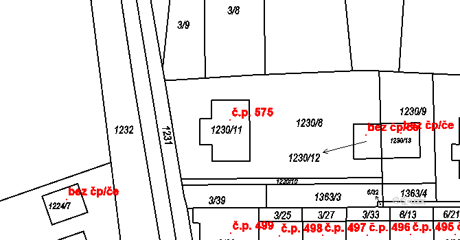 Dobšice 575 na parcele st. 1230/11 v KÚ Dobšice u Znojma, Katastrální mapa