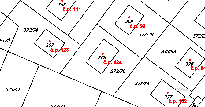 Korycany 124, Neratovice na parcele st. 368 v KÚ Korycany, Katastrální mapa