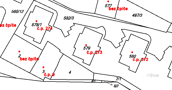 Rychlov 273, Bystřice pod Hostýnem na parcele st. 579 v KÚ Rychlov u Bystřice pod Hostýnem, Katastrální mapa